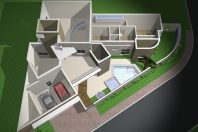 projeto 170 metros casa térrea mezanino terreno canto triangular condomínio roland limeira arquitetura moderna