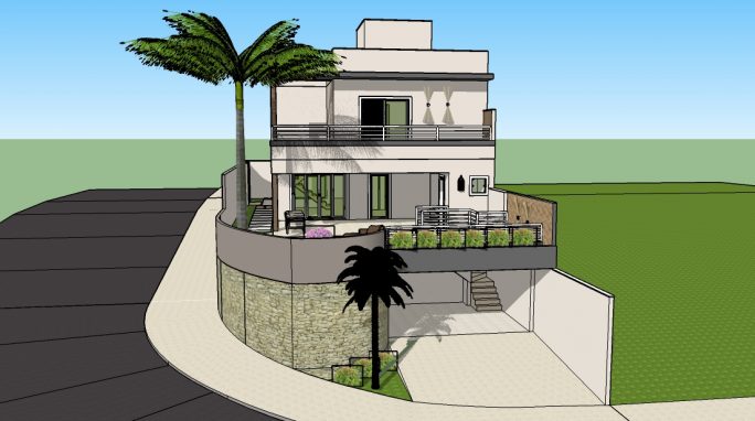 projeto arquitetura planta casa sobrado 03 andares garagem subsolo terreno aclive esquina 10x25 condomínio porto real