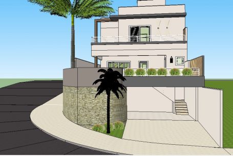 projeto arquitetura planta casa sobrado 03 andares garagem subsolo terreno aclive esquina 10×25 condomínio porto real