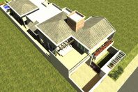 Projeto casa sobrado telhado aparente terreno comprido 10×60 250m2 03 suítes