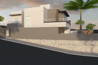 casa moderna sobrado 240m2 terreno desnível aclive 10×25 condomínio alto padrão projeto esquina arquiteto limeira