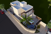 casa moderna sobrado 240m2 terreno desnível aclive 10×25 condomínio alto padrão projeto esquina arquiteto limeira