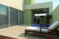 projeto 150 metros casa formato u condominio fechado fachada moderna terreno declive lateral 10×25 roland limeira sp arquiteta residencial spa piscina pequena