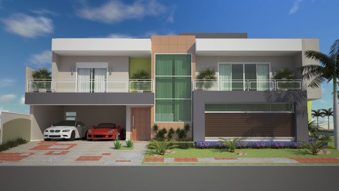 projetos casas alto padrão modernas arquitetura contemporânea terreno esquina 20x25 volumes coloridos condomínio casal buono
