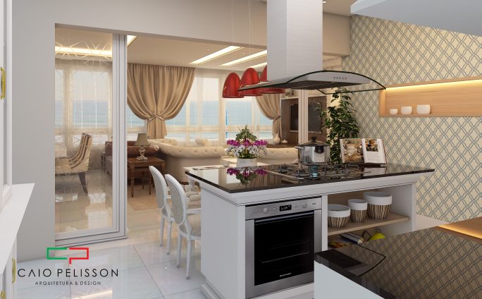 projeto cozinha integrada ilha decoracao classica apartamento guaruja alto padrão luxo