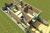 projeto planta fachada moderna terreno 10×25 sobrado 200 metros telhado embutido estilo loft integrado
