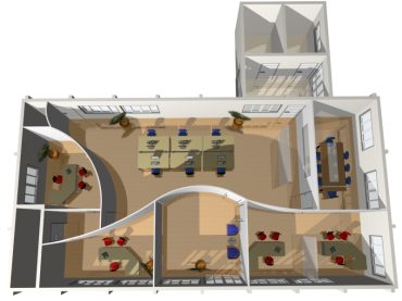 projeto ambientes corporativos com divisórias curvas redondas empresa arquiteto