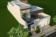 projeto construção casa térrea moderna terreno 8×25 125 metros 3 suítes lazer integrado