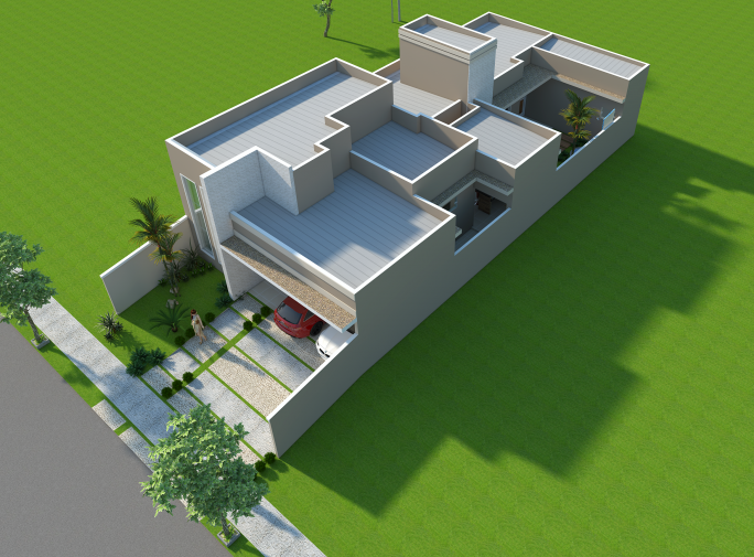 projeto planta construir casa térrea moderna terreno 10x25 150m2 telhado escondido fachada reta caixote arquiteto limeira