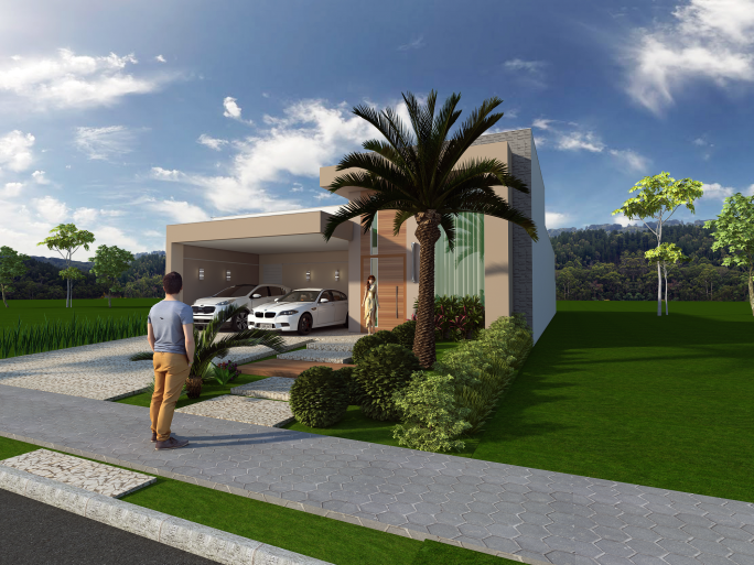 projeto planta casa térrea fachada moderna terreno 12x25 condomínio damha limeira 160 metros