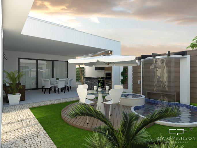 projeto planta residencial casa terrea fachada moderna branca pe direito alto terreno 12x25 pira