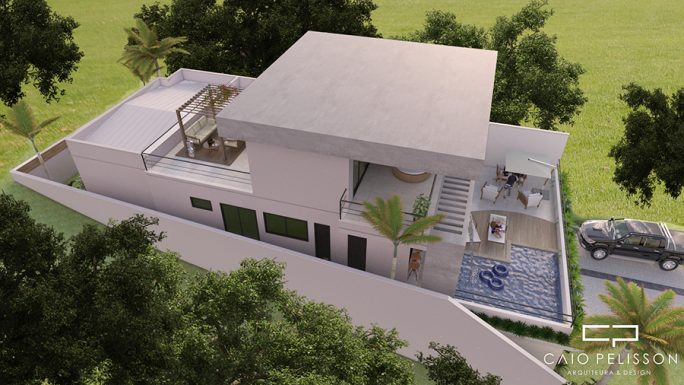 projeto casa sobrado terreno 13x30 aclive piscina fachada moderna bragança paulista