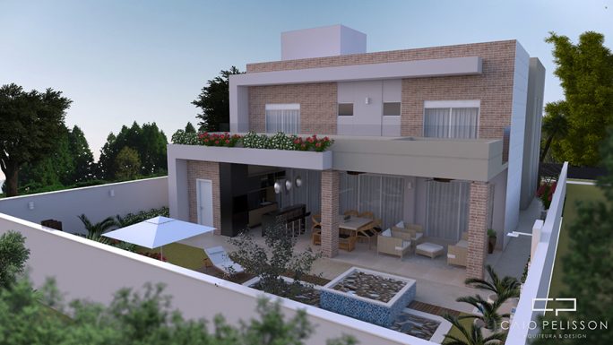 projeto sobrado moderno 300m2 terreno 15x30 alphaville campinas fachada reta