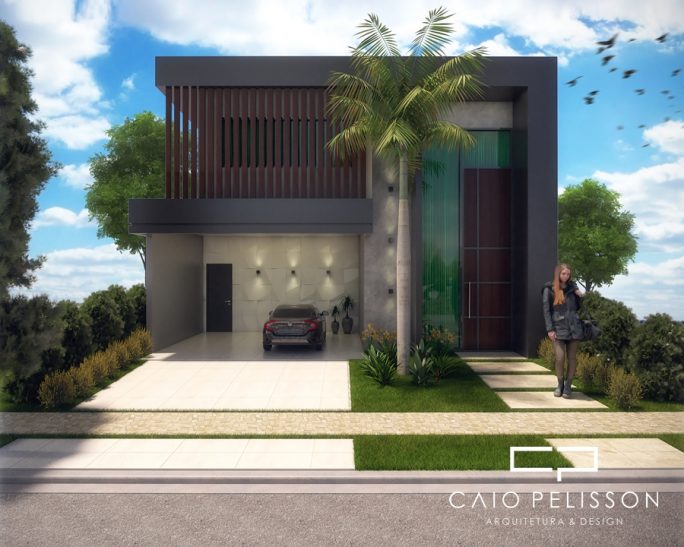 projeto planta casa térrea com mezanino fachada moderna contemporânea condomínio Hortolândia campinas
