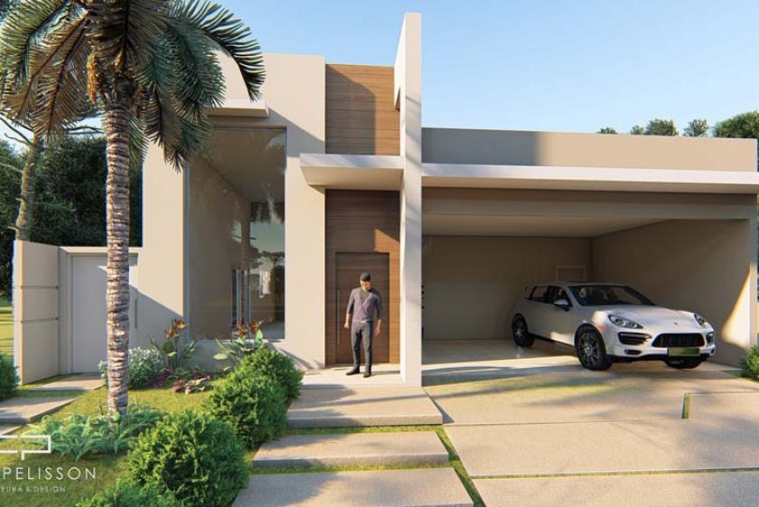 projeto casa térrea condomínio terras sao bento terreno plano 11×28 170 metros fachada moderna
