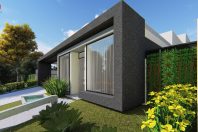 projeto casa terrea moderna caixote fachada reta alphaville campinas terreno aclive 15×30