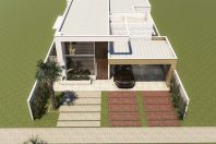 planta construir casa terrea 10×30 fachada moderna reta caixote