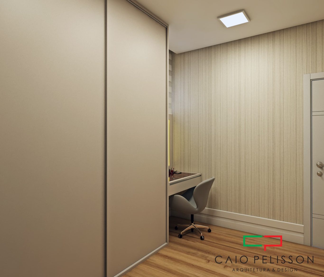 Closet Clássico com Espelho Grande e Armários Brancos