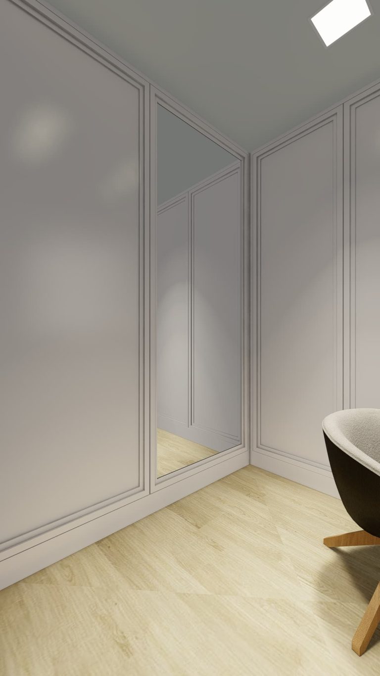 Closet com Armário Branco com Espelho Embutido