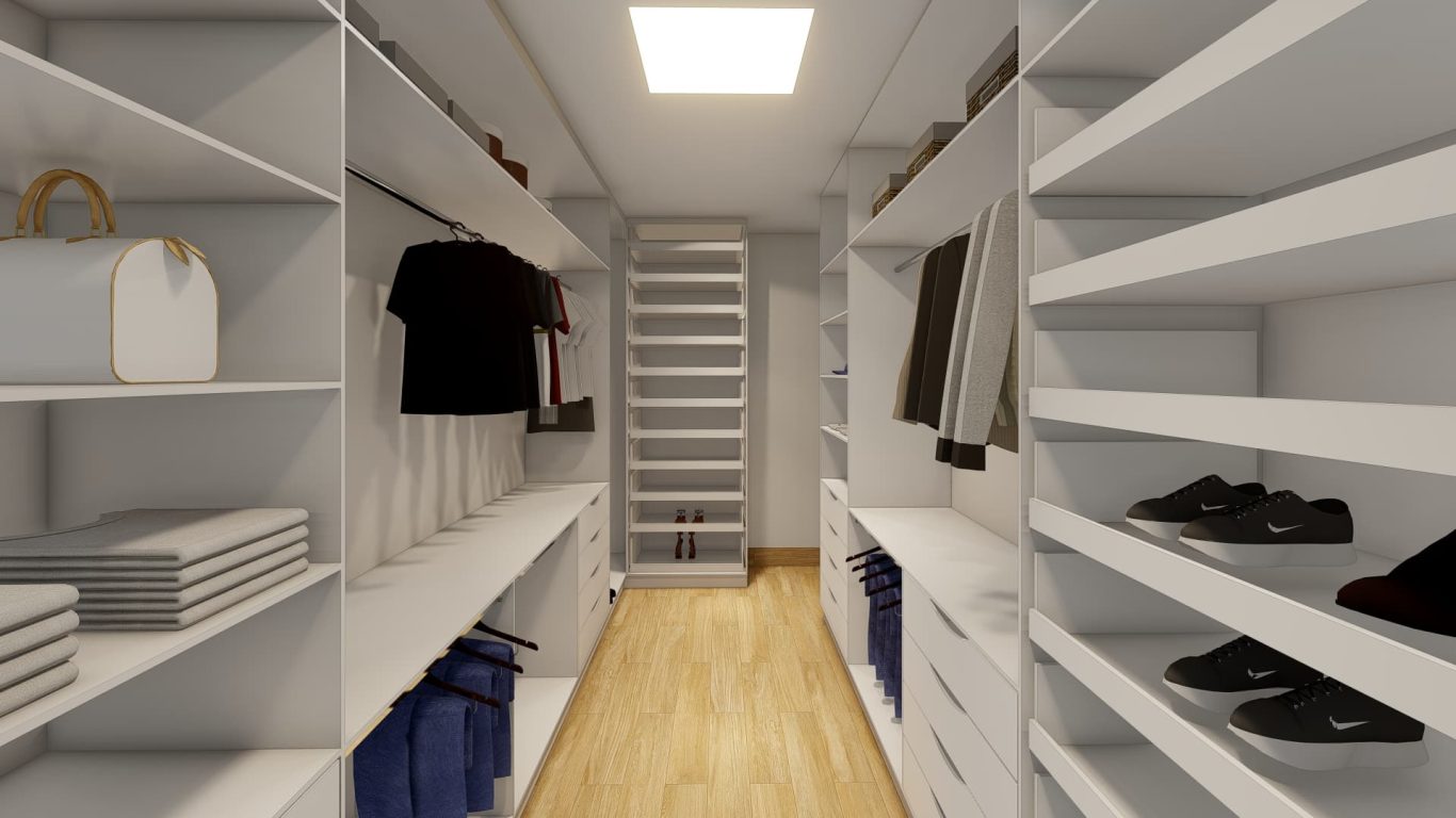 Closet com Armário Branco e Espelho
