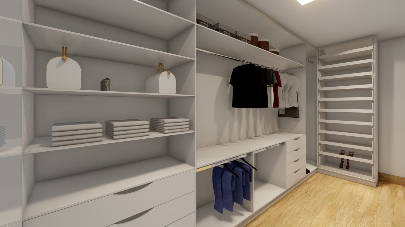 Closet com Armário Branco e Espelho