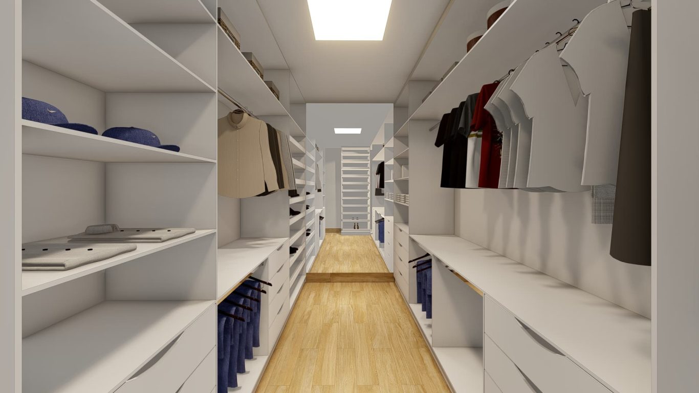 Closet com Armário Branco e Espelho