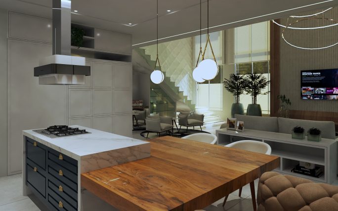 Cozinha Estilo Neoclássica com Detalhes em Mármore e Dourado