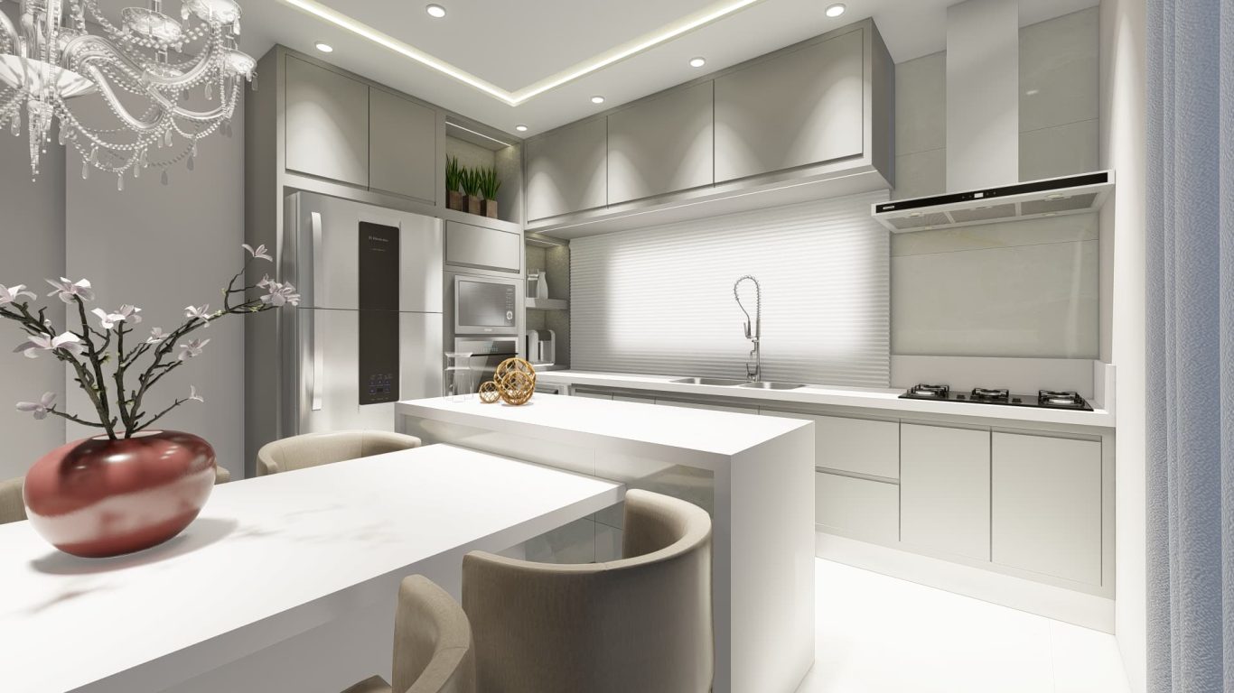 Ilha Esculpida em Mármore Branco para Cozinha Estilo Clássica