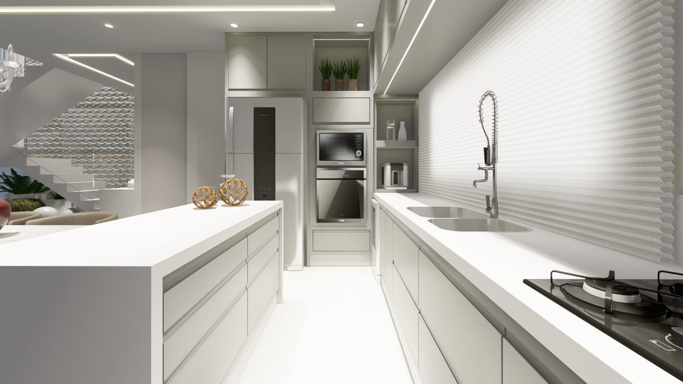 Ilha Esculpida em Mármore Branco para Cozinha Estilo Clássica