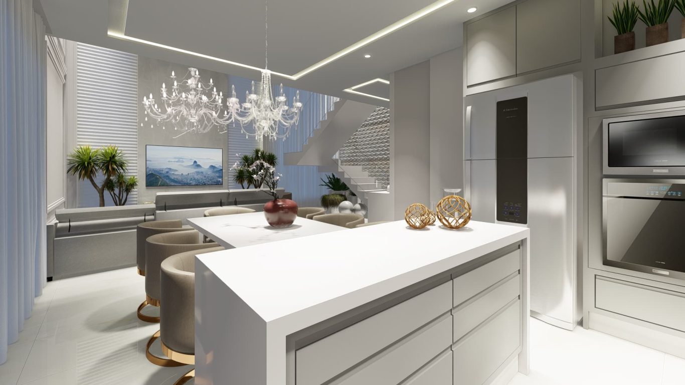 Ilha Esculpida em Mármore Branco para Cozinha Estilo Clássica