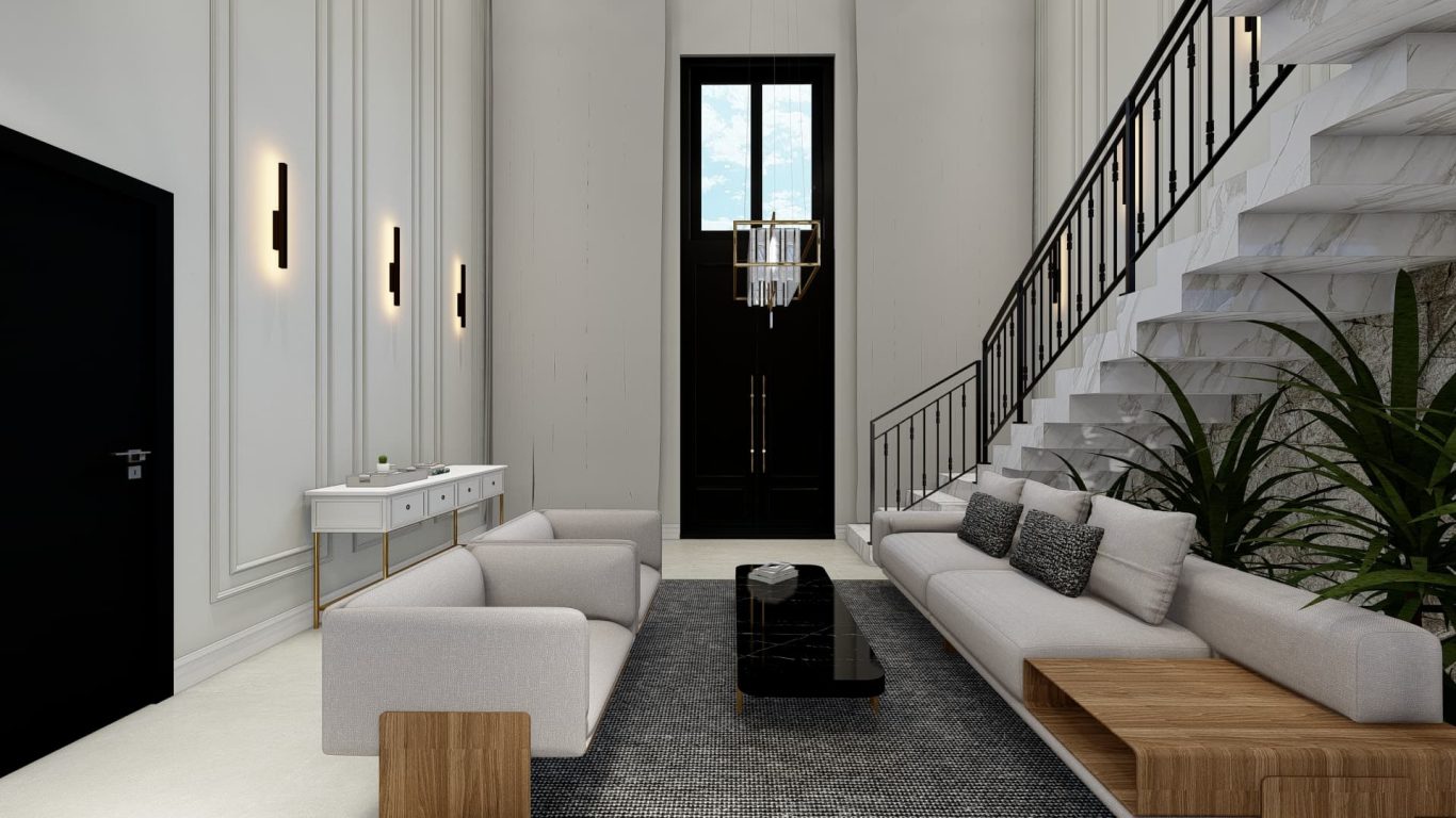 Sala de Estar com Mármore e Lustre Reluzente