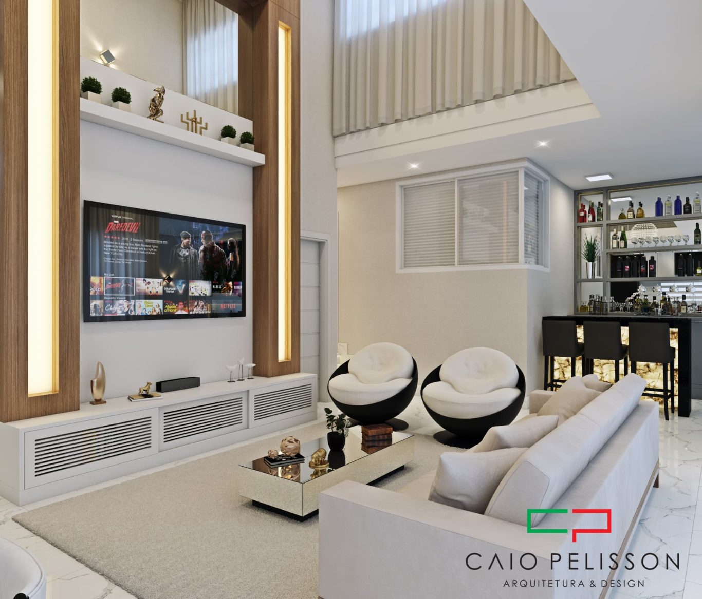 Sala Elegante com Painel Iluminado