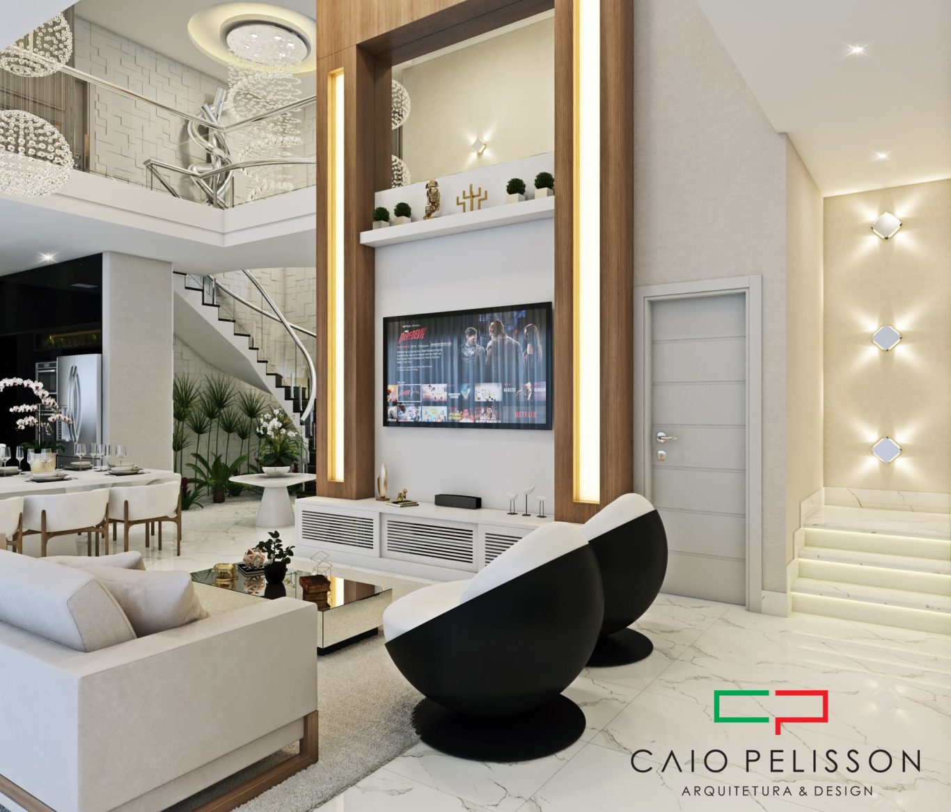 Sala Elegante com Painel Iluminado