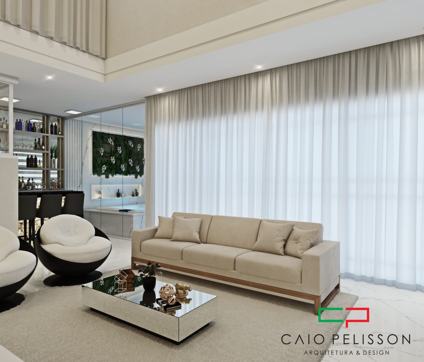 Sala Elegante com Painel Iluminado