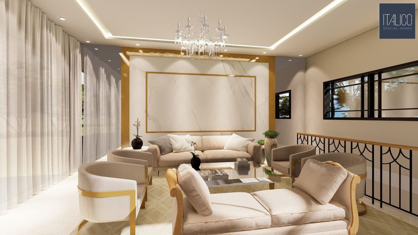 Sala Estilo Clássico com Mármore e Lustre de Cristal