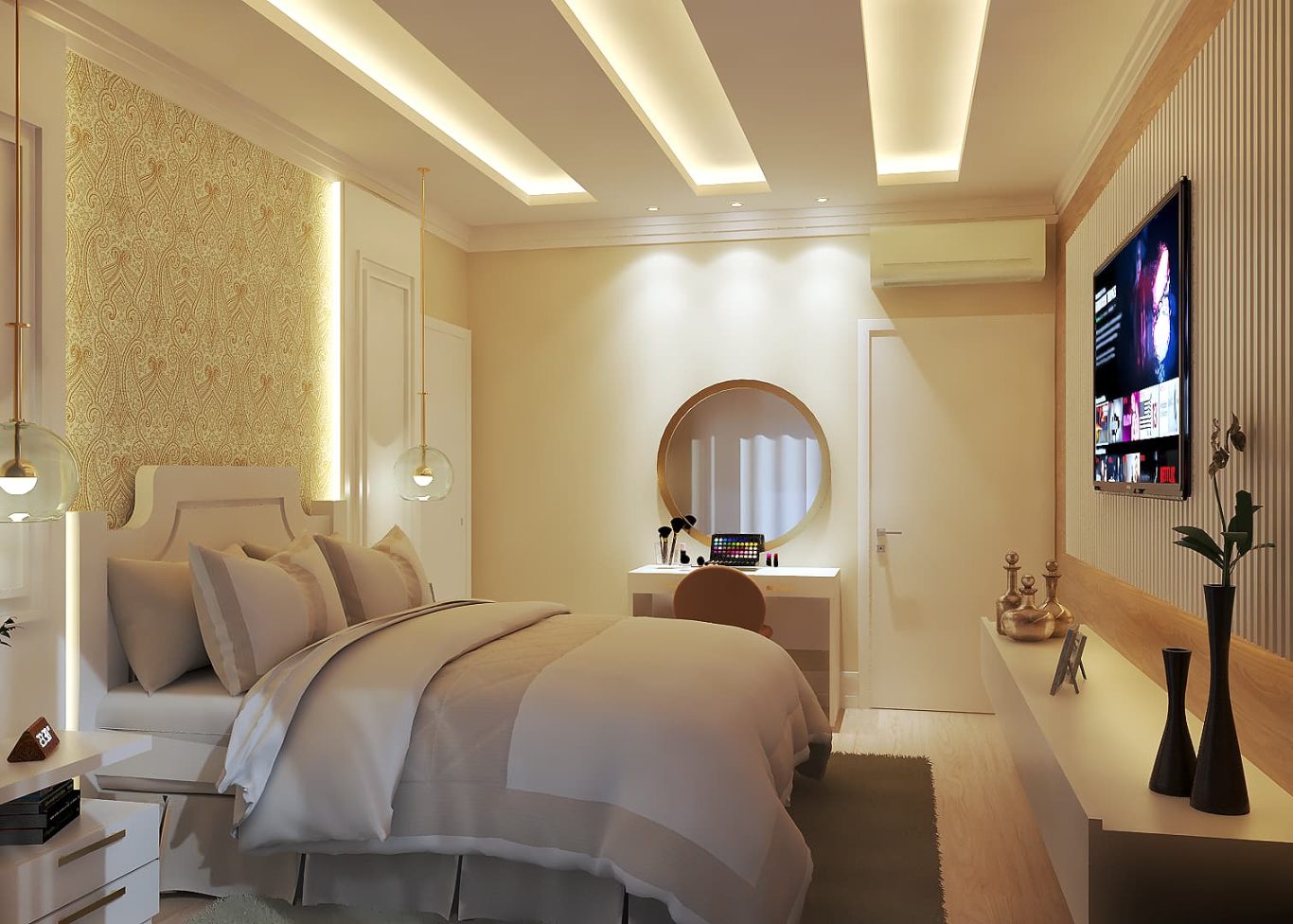 Suíte Estilo Clássica com Composição Elegante de Cama Imponente e Boiseries