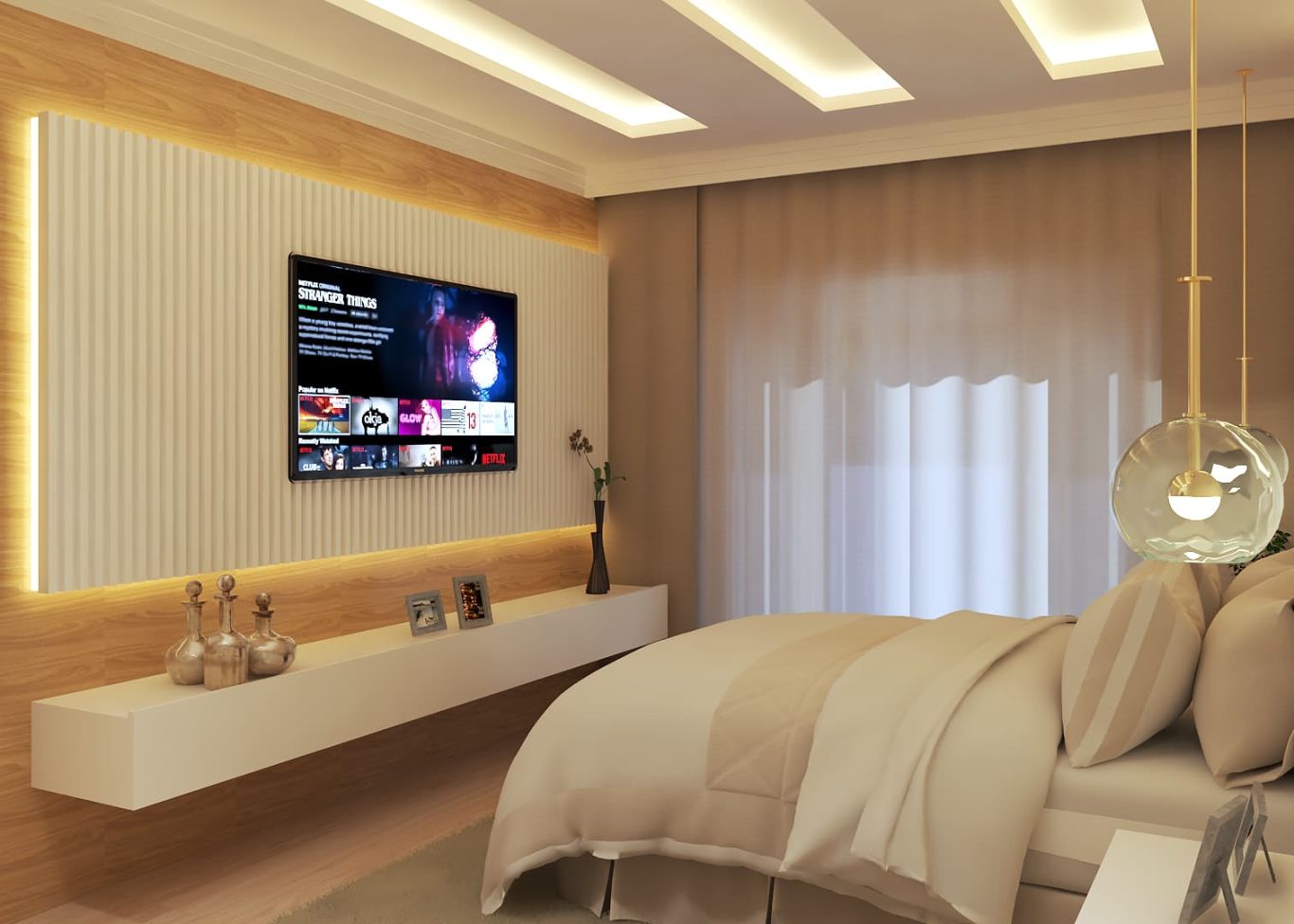 Suíte Estilo Clássica com Composição Elegante de Cama Imponente e Boiseries