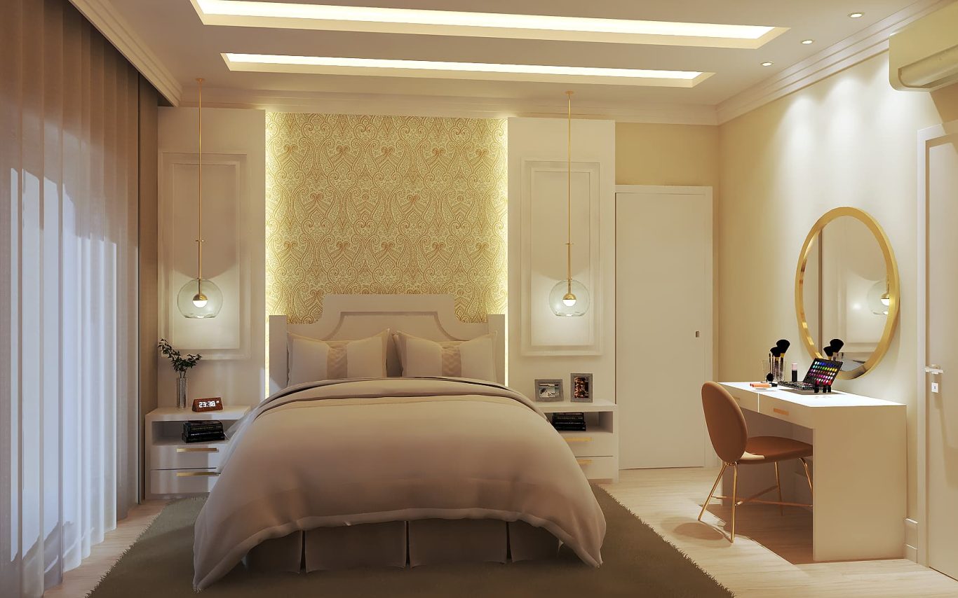 Suíte Estilo Clássica com Composição Elegante de Cama Imponente e Boiseries