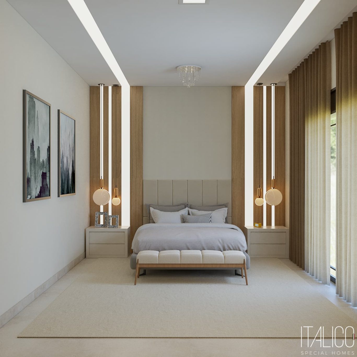 Suíte Estilo Clássica com Detalhes Decorativos e Iluminação Discreta