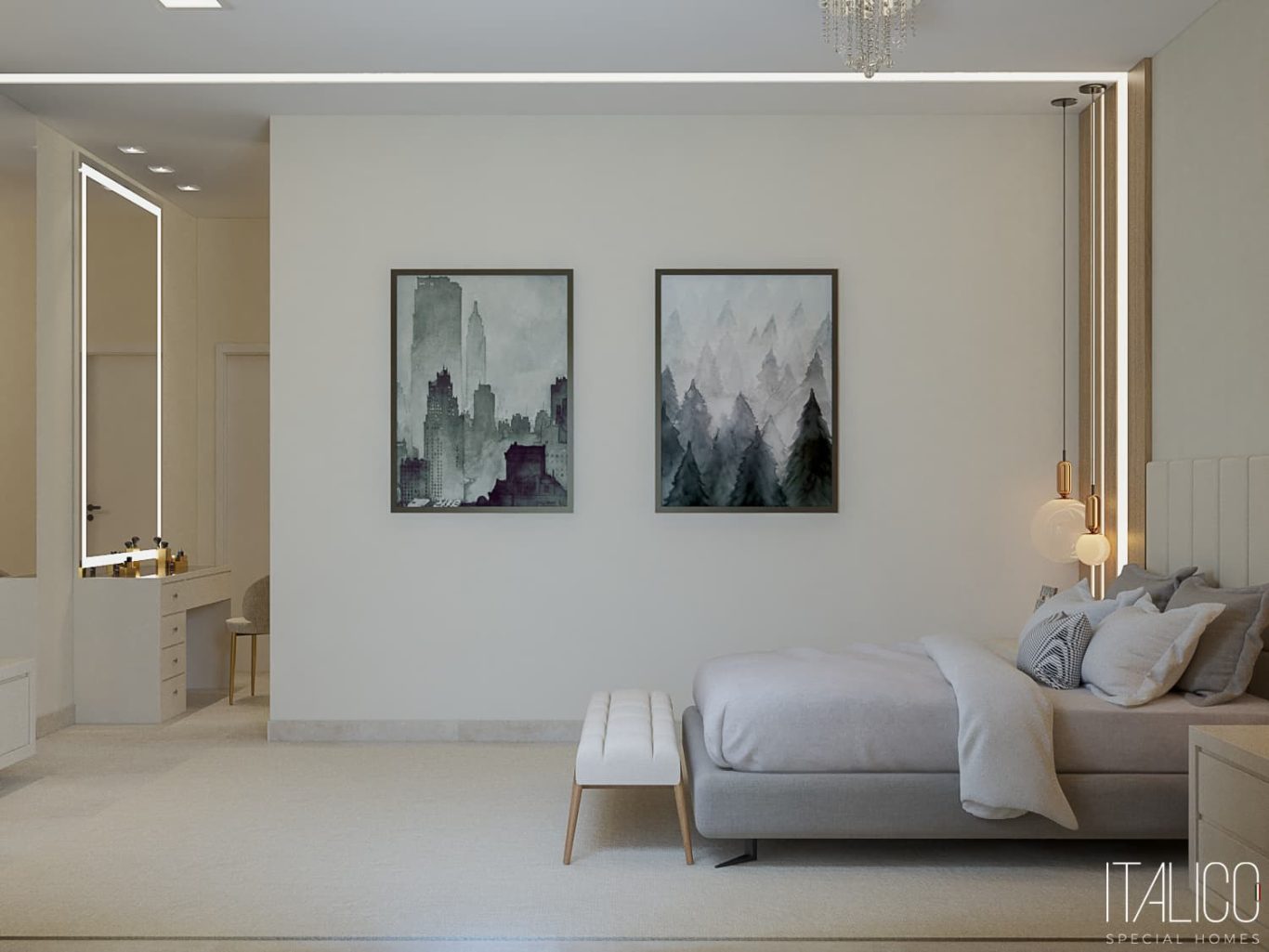 Suíte Estilo Clássica com Detalhes Decorativos e Iluminação Discreta