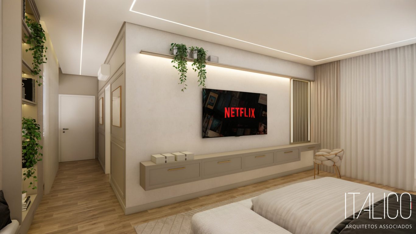 Suíte Estilo Clássica com Iluminação Indireta e Detalhes Decorativos