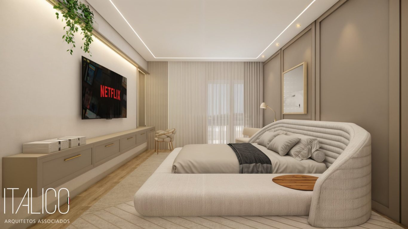 Suíte Estilo Clássica com Iluminação Indireta e Detalhes Decorativos