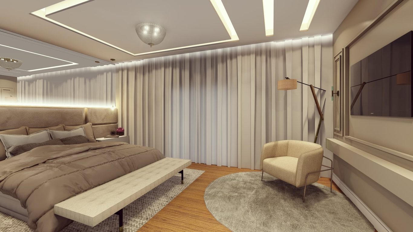 Suíte Master Clássica com Iluminação Indireta e Acabamentos Decorativos