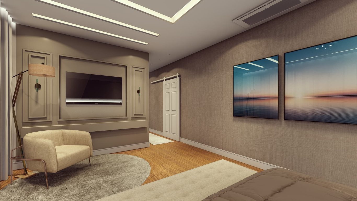 Suíte Master Clássica com Iluminação Indireta e Acabamentos Decorativos
