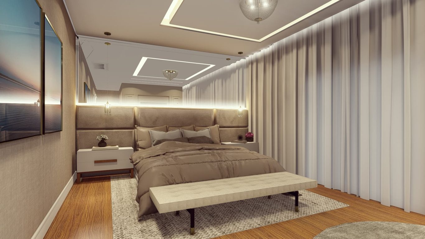 Suíte Master Clássica com Iluminação Indireta e Acabamentos Decorativos
