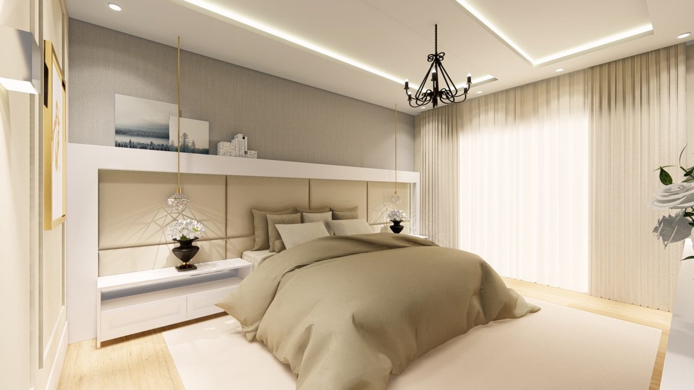 Uma suíte requintada com móveis simétricos e arandelas douradas é o verdadeiro reflexo de sofisticação e harmonia no design de interiores contemporâneo. A simetria aplicada ao mobiliário garante equilíbrio visual, sensação de organização e aconchego, criando um ambiente elegante e funcional. Cômodas, poltronas e mesas de apoio dispostas de maneira simétrica potencializam a amplitude do espaço e reforçam o conceito de luxo atemporal. Já as arandelas douradas são o ponto de destaque, conferindo iluminação suave e um toque de glamour ao ambiente. A combinação do dourado com texturas neutras — como madeira, linho e mármore — transforma a suíte em um verdadeiro refúgio de bem-estar. Este tipo de composição é tendência entre os projetos de interiores que buscam alinhar conforto e estética de alto padrão. Para quem deseja valorizar o imóvel ou simplesmente renovar o dormitório com uma atmosfera sofisticada, apostar nessa combinação é sinônimo de acerto. Incorporar móveis simétricos e arandelas douradas não apenas aprimora o estilo do espaço, como também agrega valor sensorial e financeiro ao imóvel. Invista nessa tendência de arquitetura e interiores e transforme sua suíte em um cenário digno de revista, capaz de encantar tanto pela funcionalidade quanto pela beleza refinada.