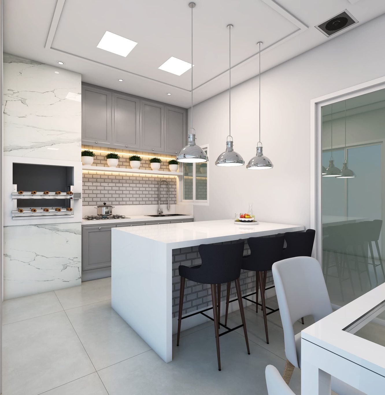 Área Gourmet com Decoração em Boiseries e Estilo Neoclássico