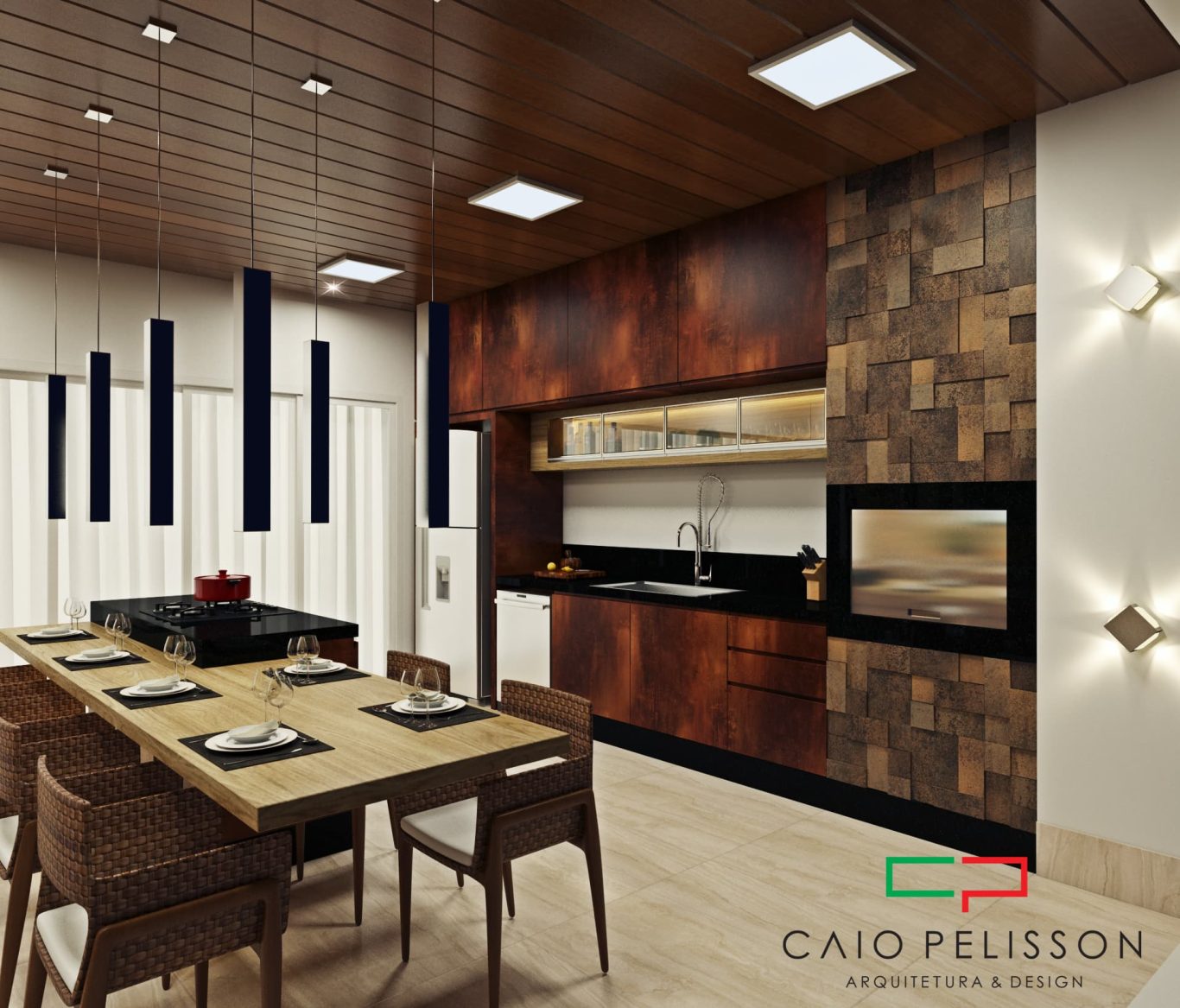 Área Gourmet com Ilha de Mármore e Design Estilo Neoclássico