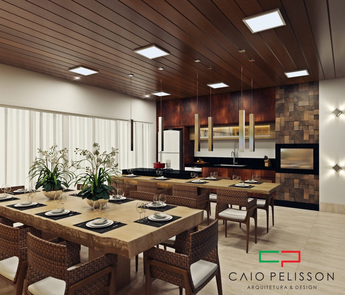 Área Gourmet com Ilha de Mármore e Design Estilo Neoclássico