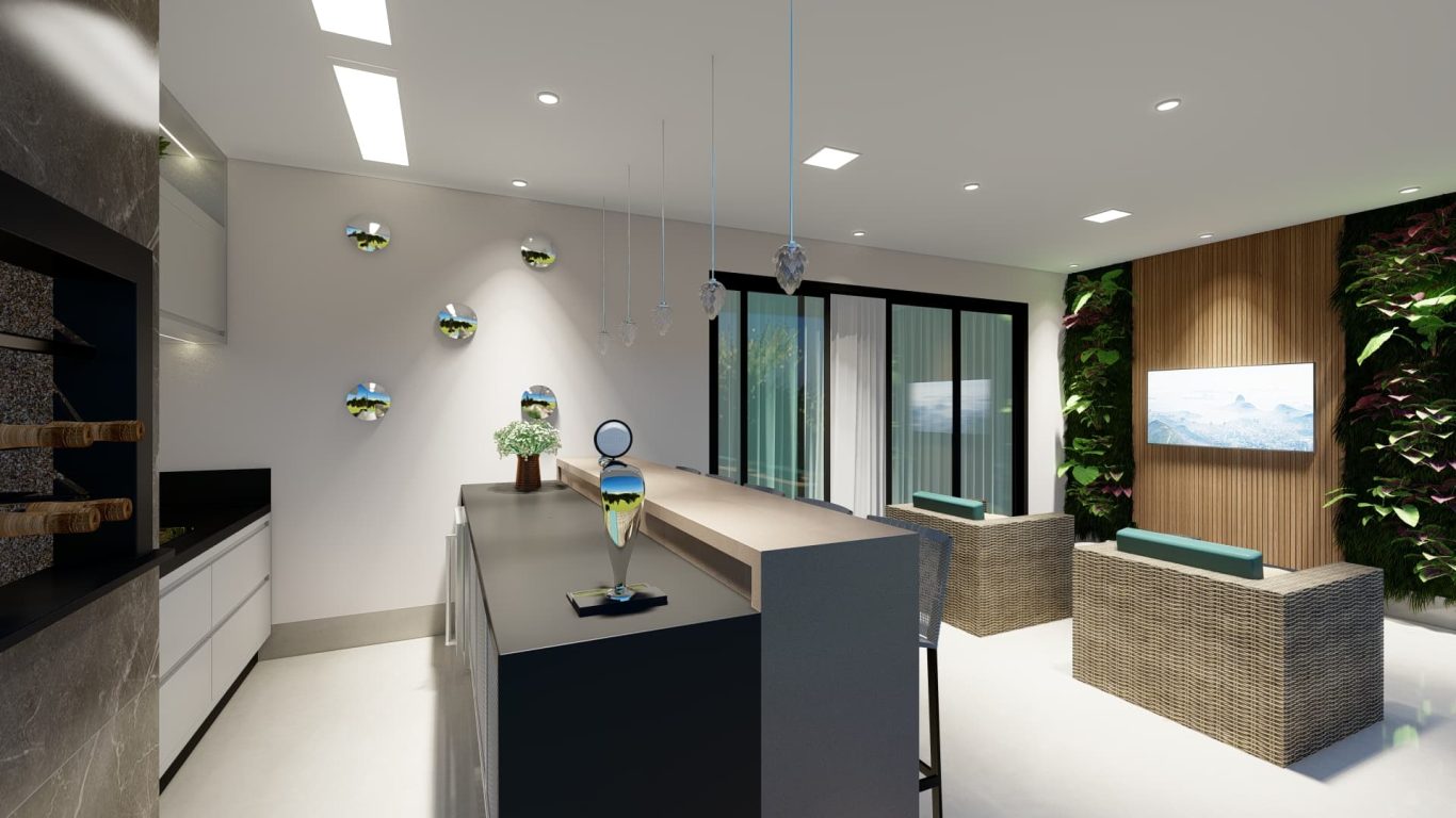 Área Gourmet com Luminárias Pendentes Neoclássicas